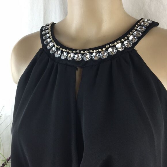 Papaya black Rhinestone Trim Embellished Sleeveless Top M - Picture 5 of 11